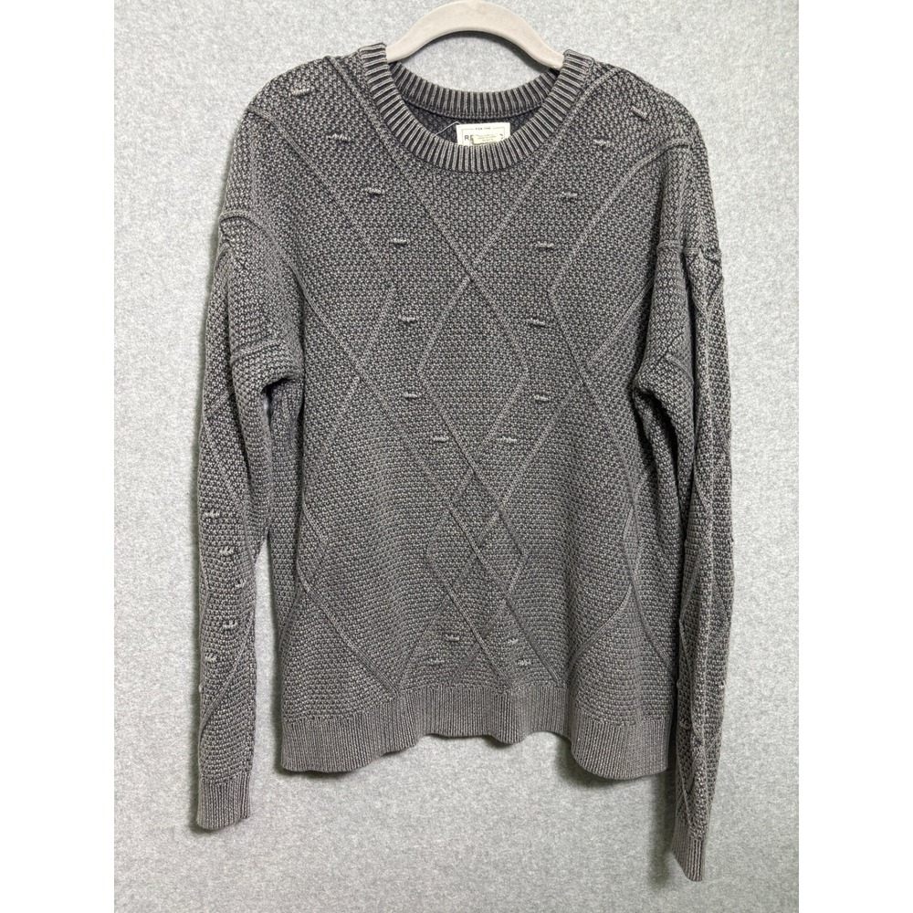 For The Republic Gray Textured Knit Sweater Geometric Cozy Minimalist M